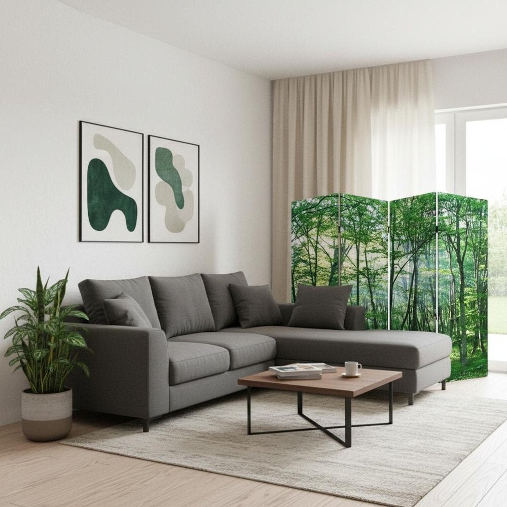 84" Green Canvas Folding Four Panel Screen Room Divider