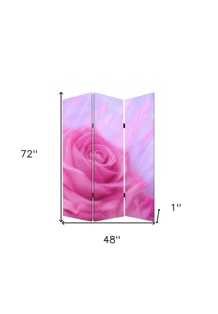 72" Pink Canvas Folding Three Panel Screen Room Divider