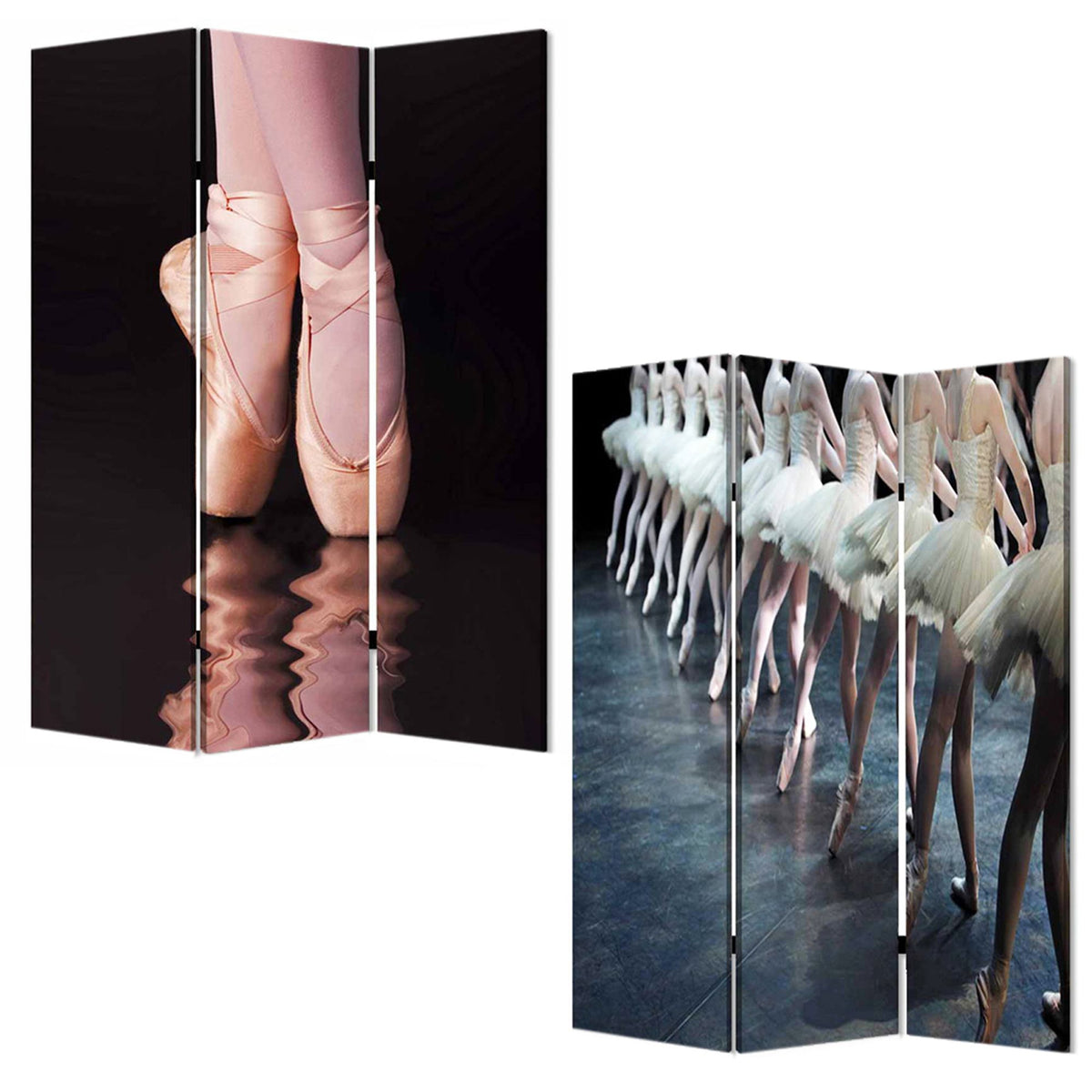 72" Black Canvas Folding Three Panel Screen Room Divider