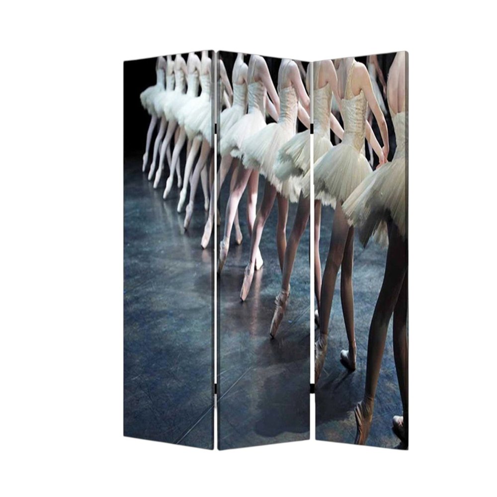 72" Black Canvas Folding Three Panel Screen Room Divider