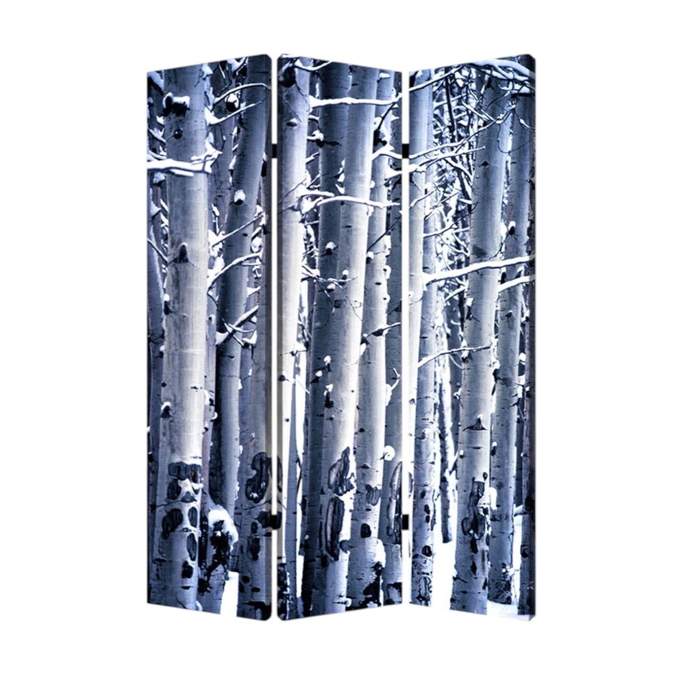 72" Gray And White Canvas Folding Three Panel Screen Room Divider