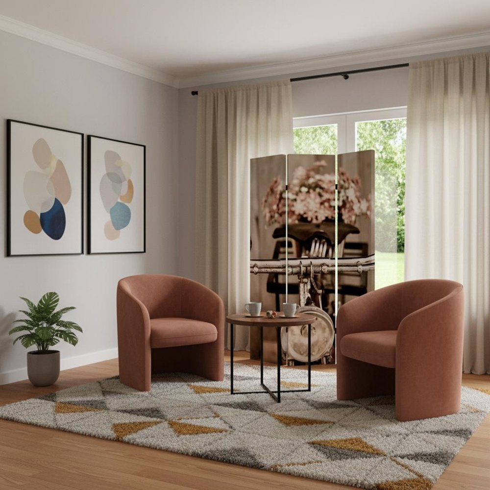 72" Brown Canvas Folding Three Panel Screen Room Divider
