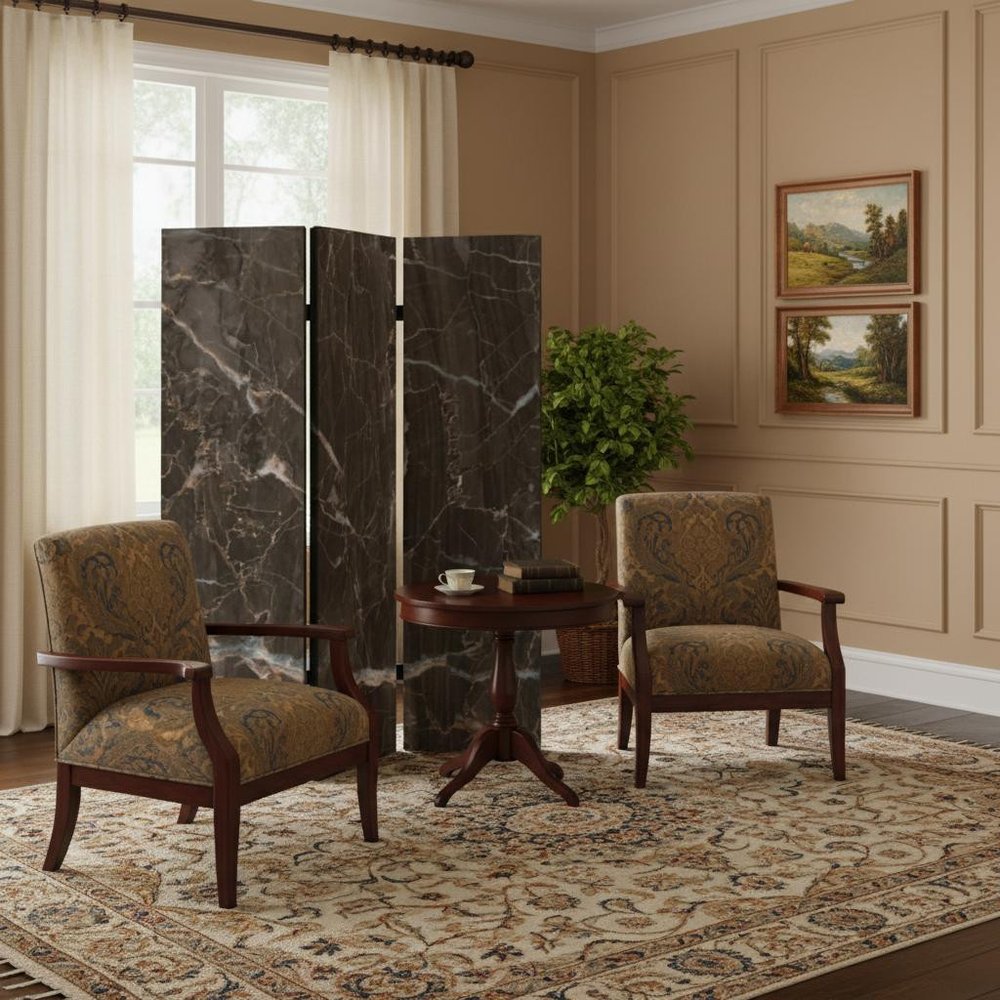 72" Gray Canvas Folding Three Panel Screen Room Divider