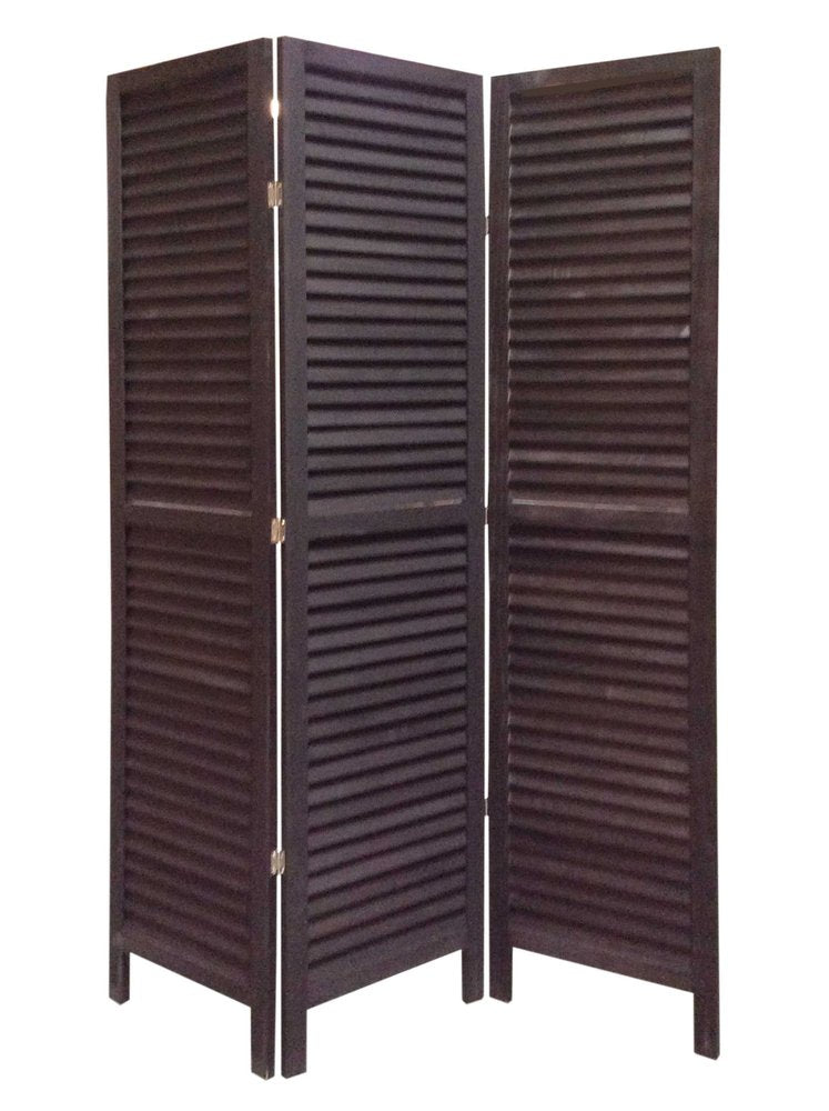 67" Black Wood Folding Three Panel Screen Room Divider