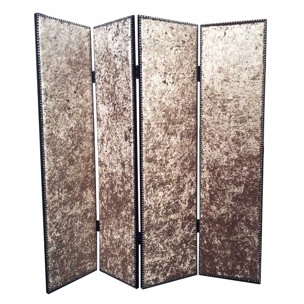84" Tan Fabric Folding Four Panel Screen Room Divider
