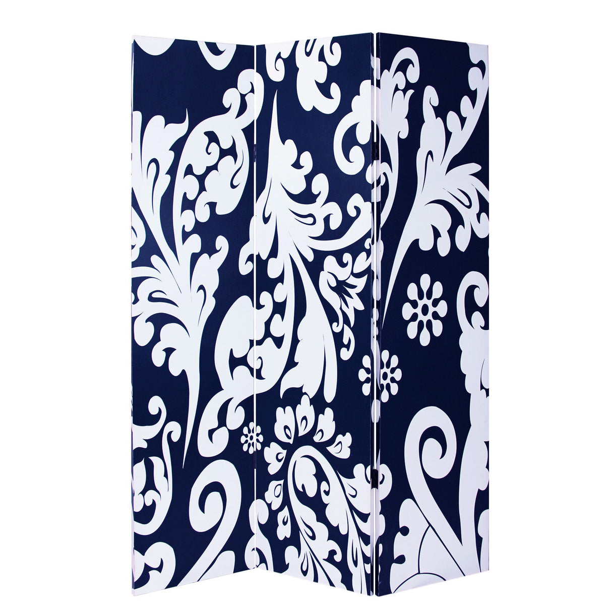72" Black And White Canvas Folding Three Panel Screen Room Divider