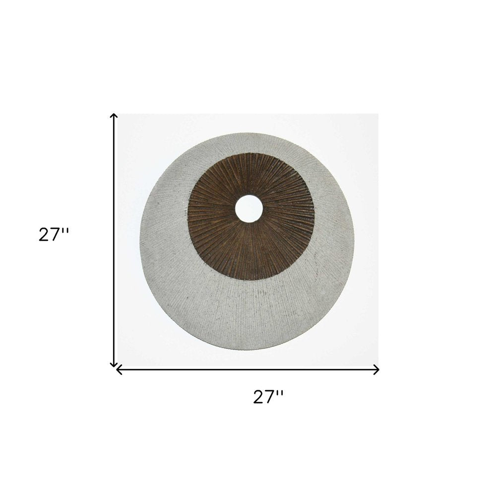 27" X 27" X 3" Brown & Gray Round Double Layer Ribbed Wall Decor