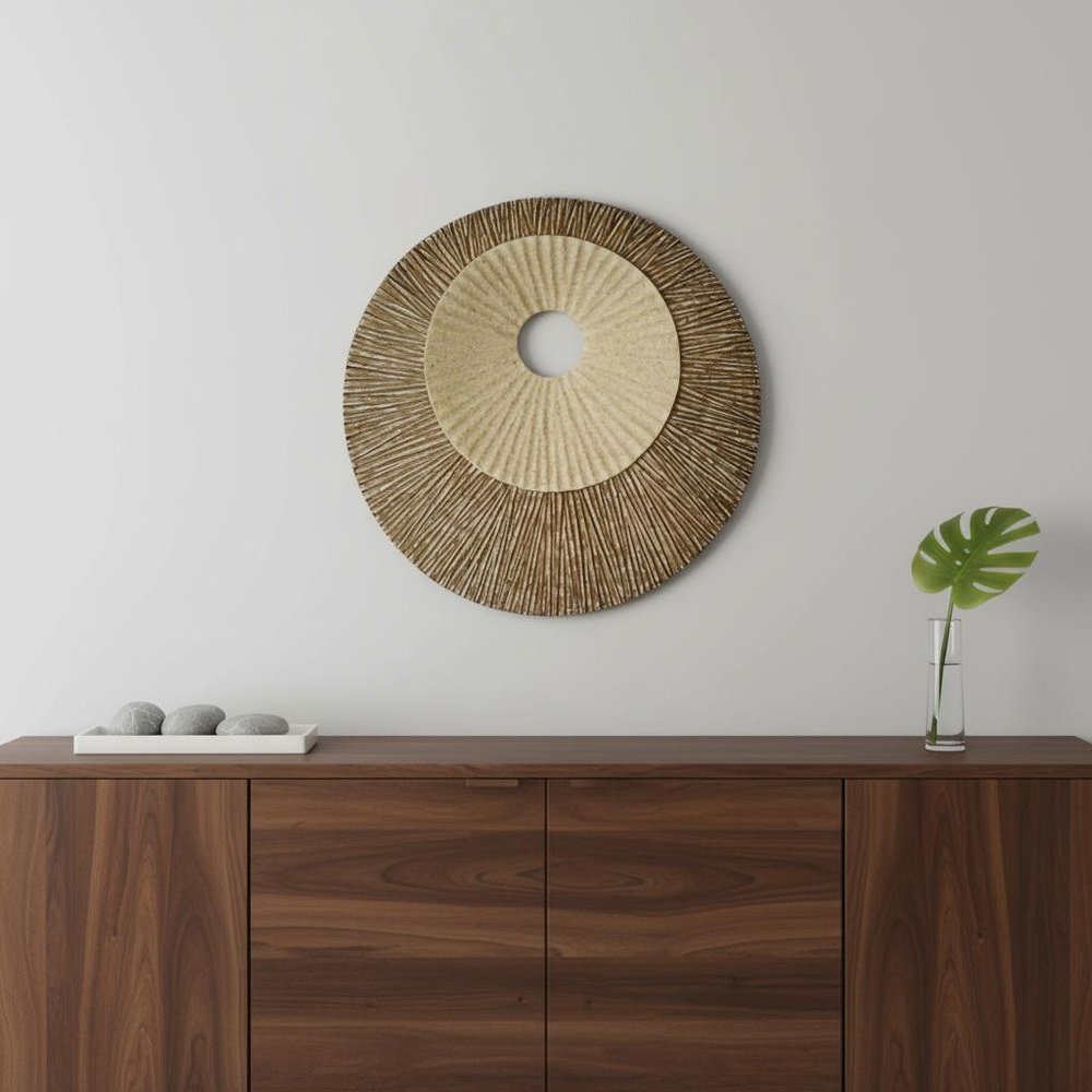 19" X 19" X 2.5" Brown Round Double Layer Ribbed Wall Plaque