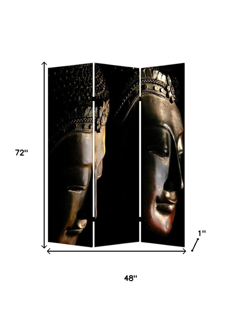 72" Black Canvas Folding Three Panel Screen Room Divider