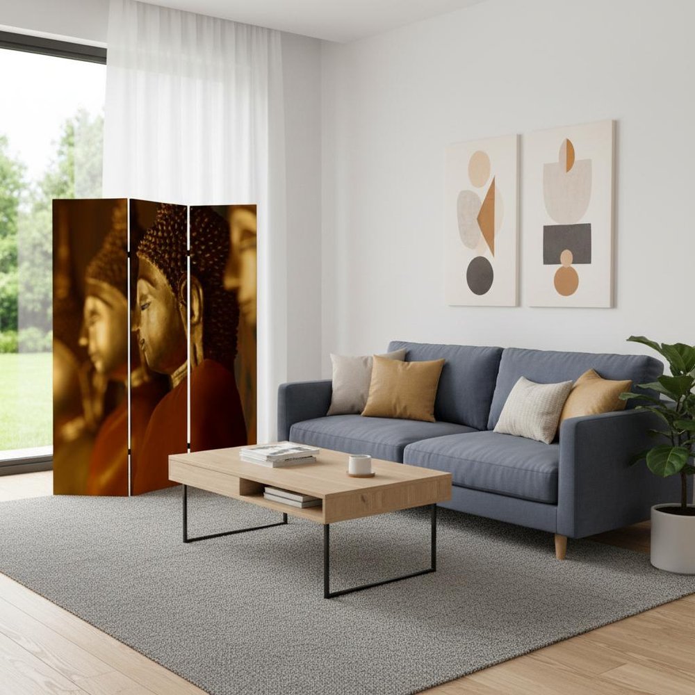 72" Black Canvas Folding Three Panel Screen Room Divider