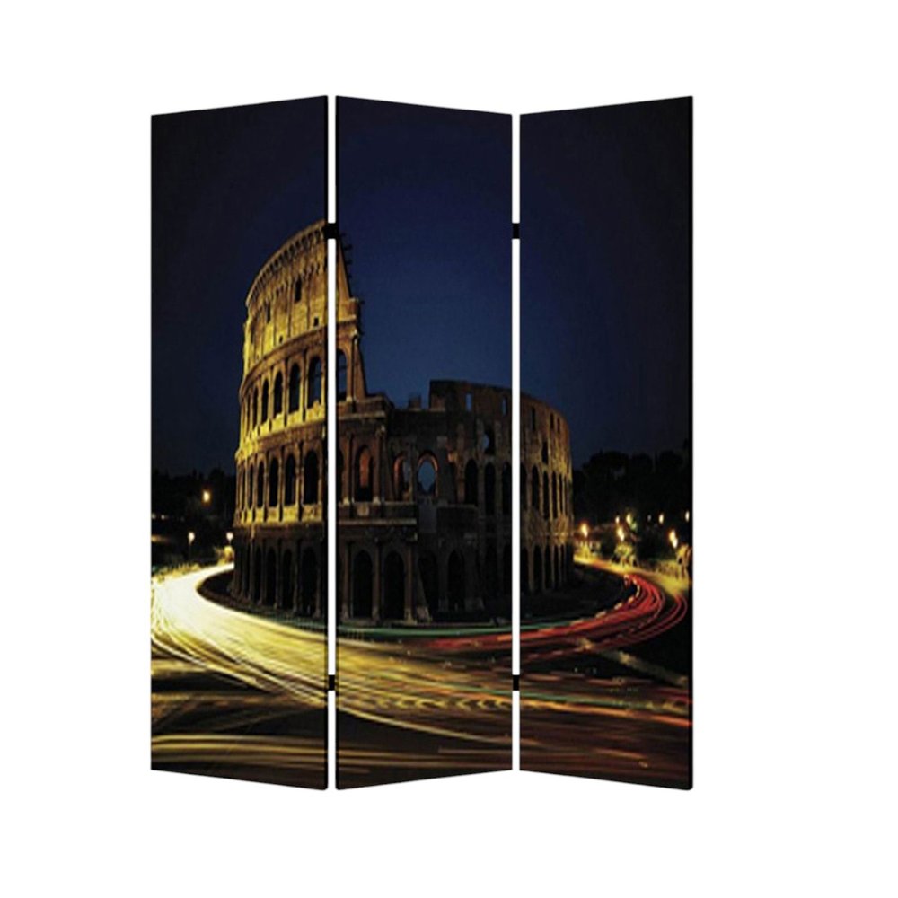 72" Gray Canvas Folding Three Panel Screen Room Divider