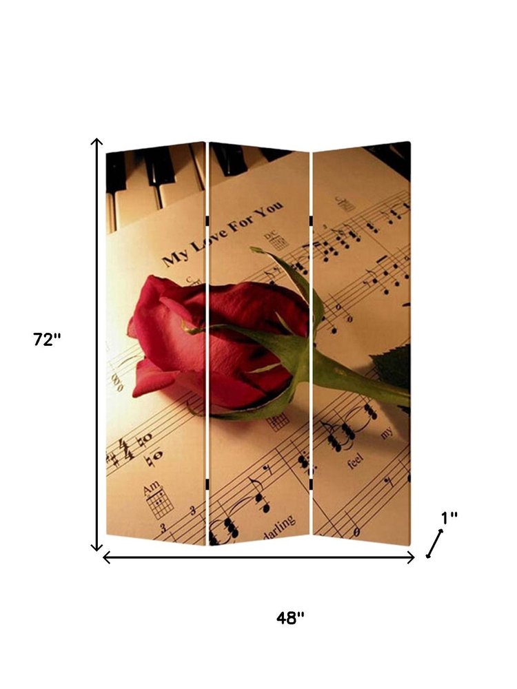 72" Brown And White Canvas Folding Three Panel Screen Room Divider