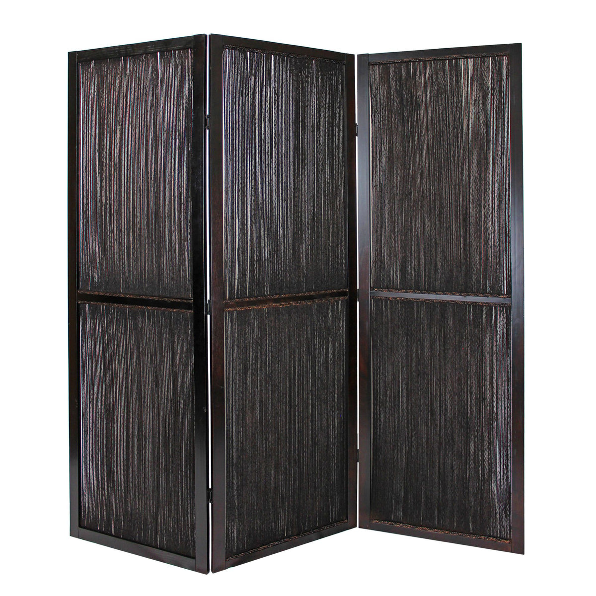 72" Brown Folding Three Panel Screen Room Divider