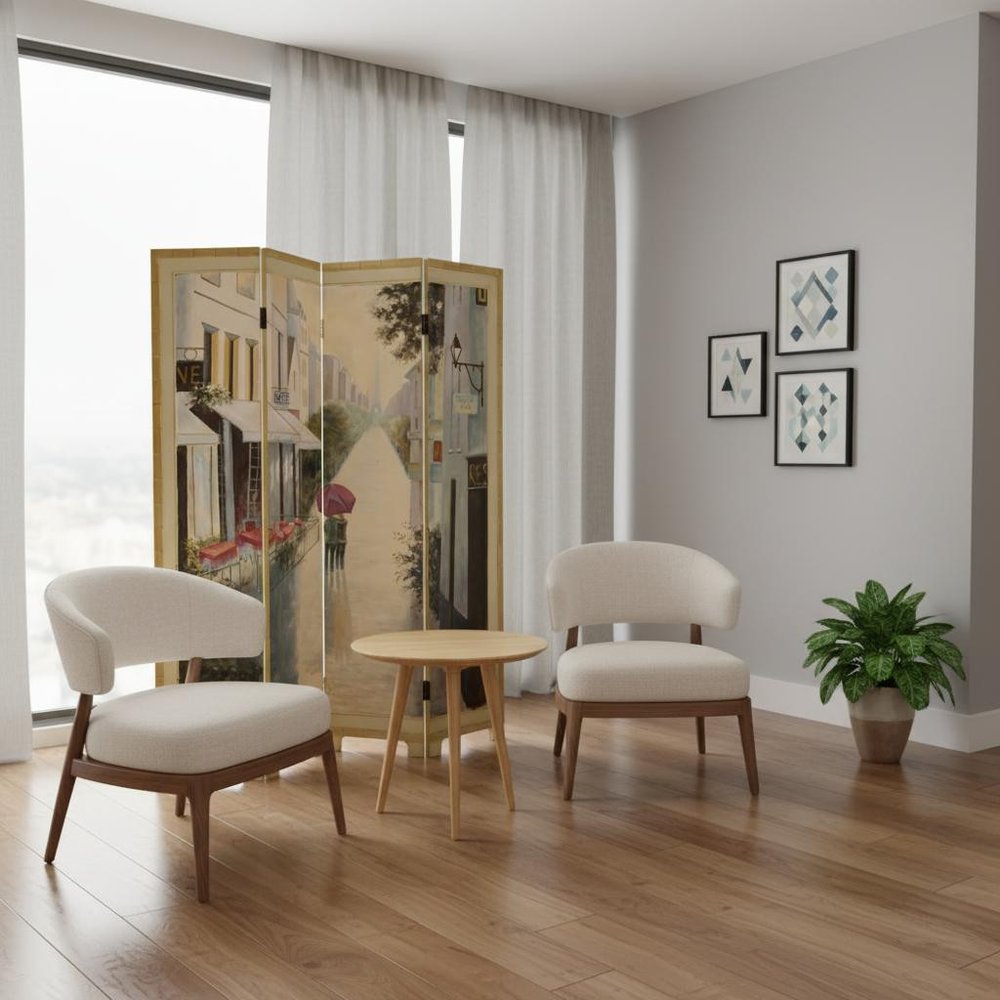 72" Beige Folding Three Panel Screen Room Divider