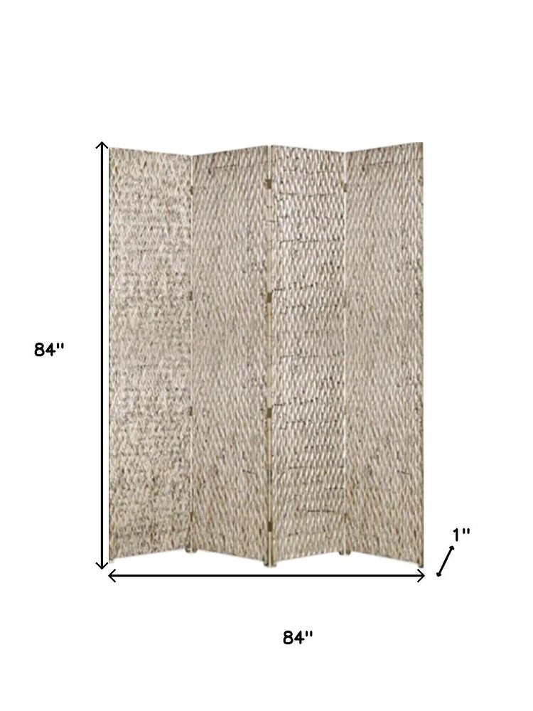84" Silver Wood Folding Four Panel Screen Room Divider