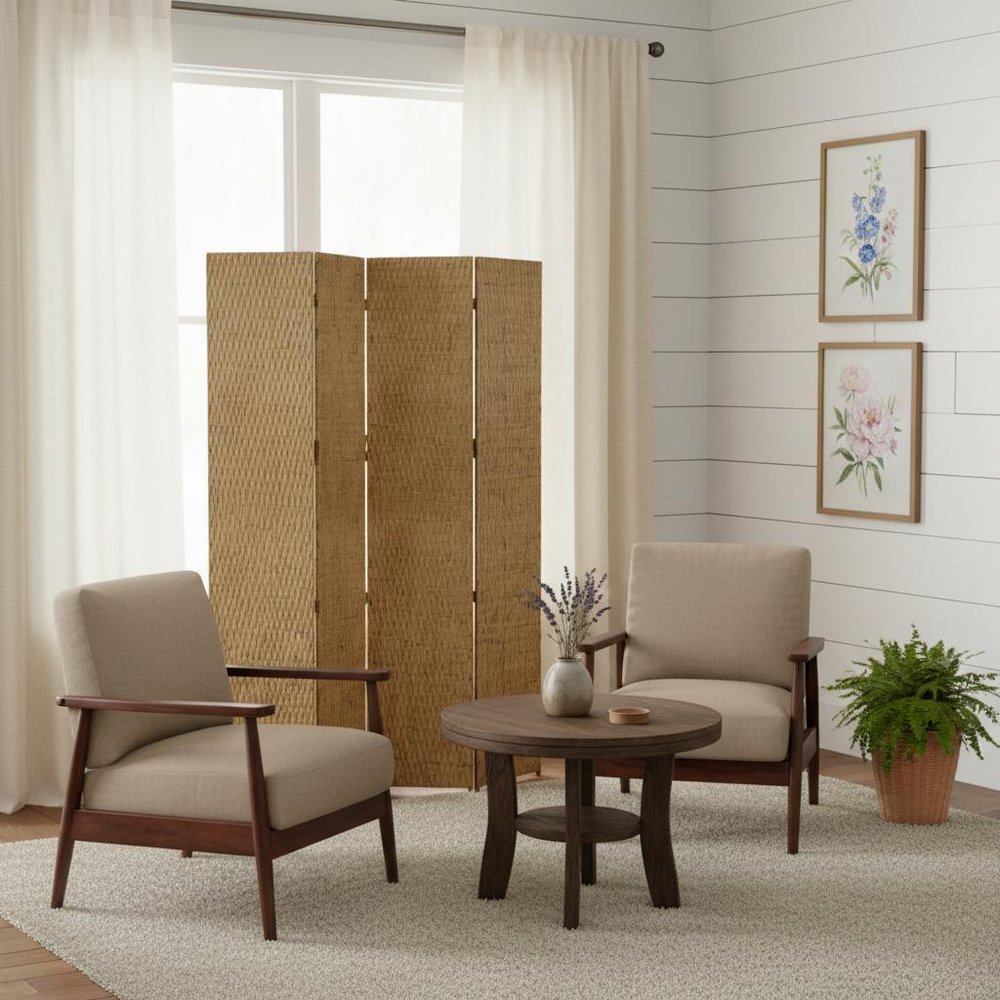 84" Silver Wood Folding Four Panel Screen Room Divider