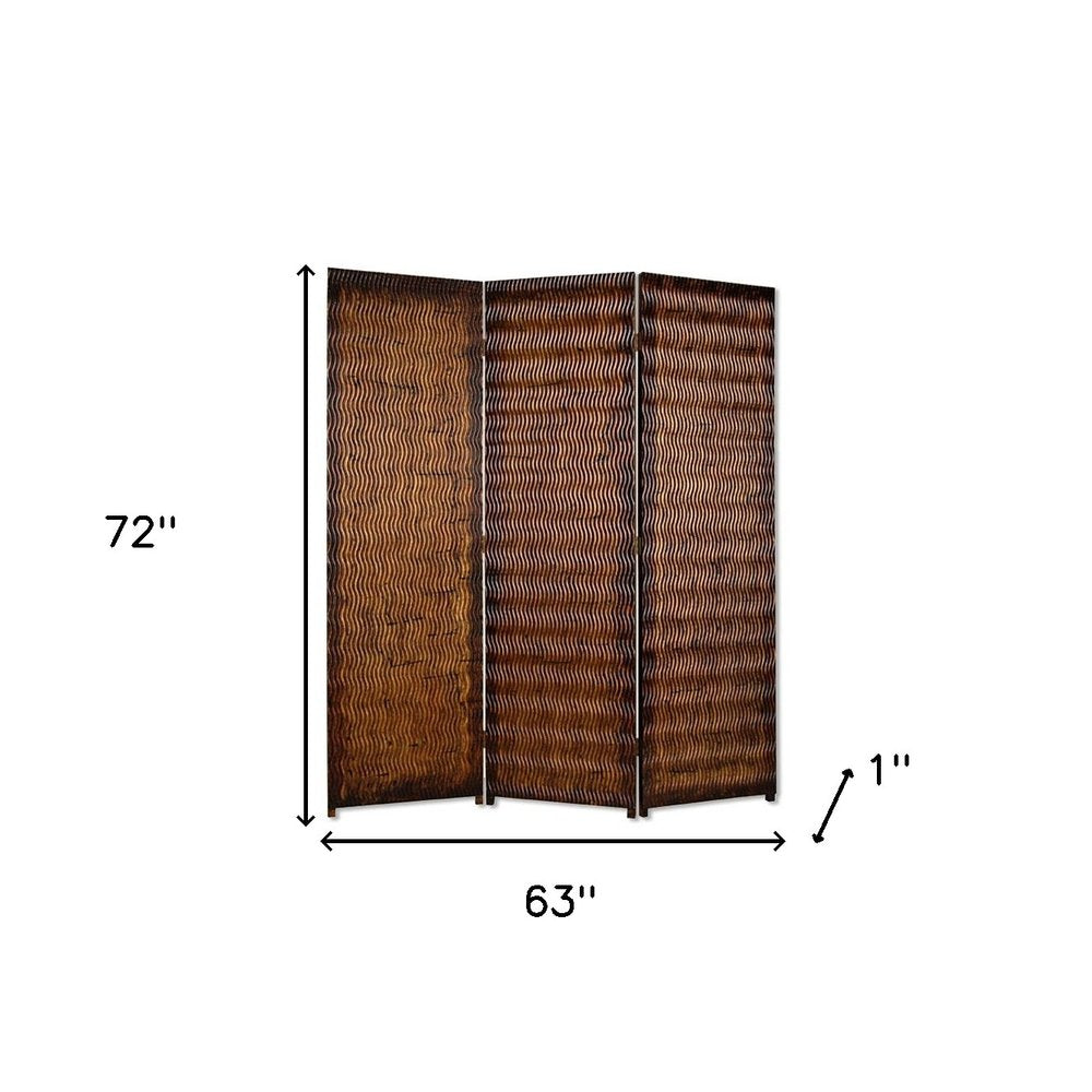 72" Brown Wood Folding Three Panel Screen Room Divider