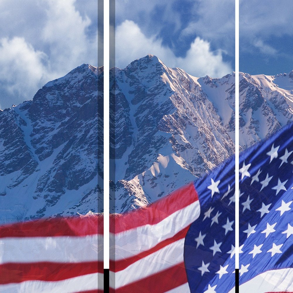 72" Red White And Blue American Flag Reversible Canvas Folding Three Panel Room Divider