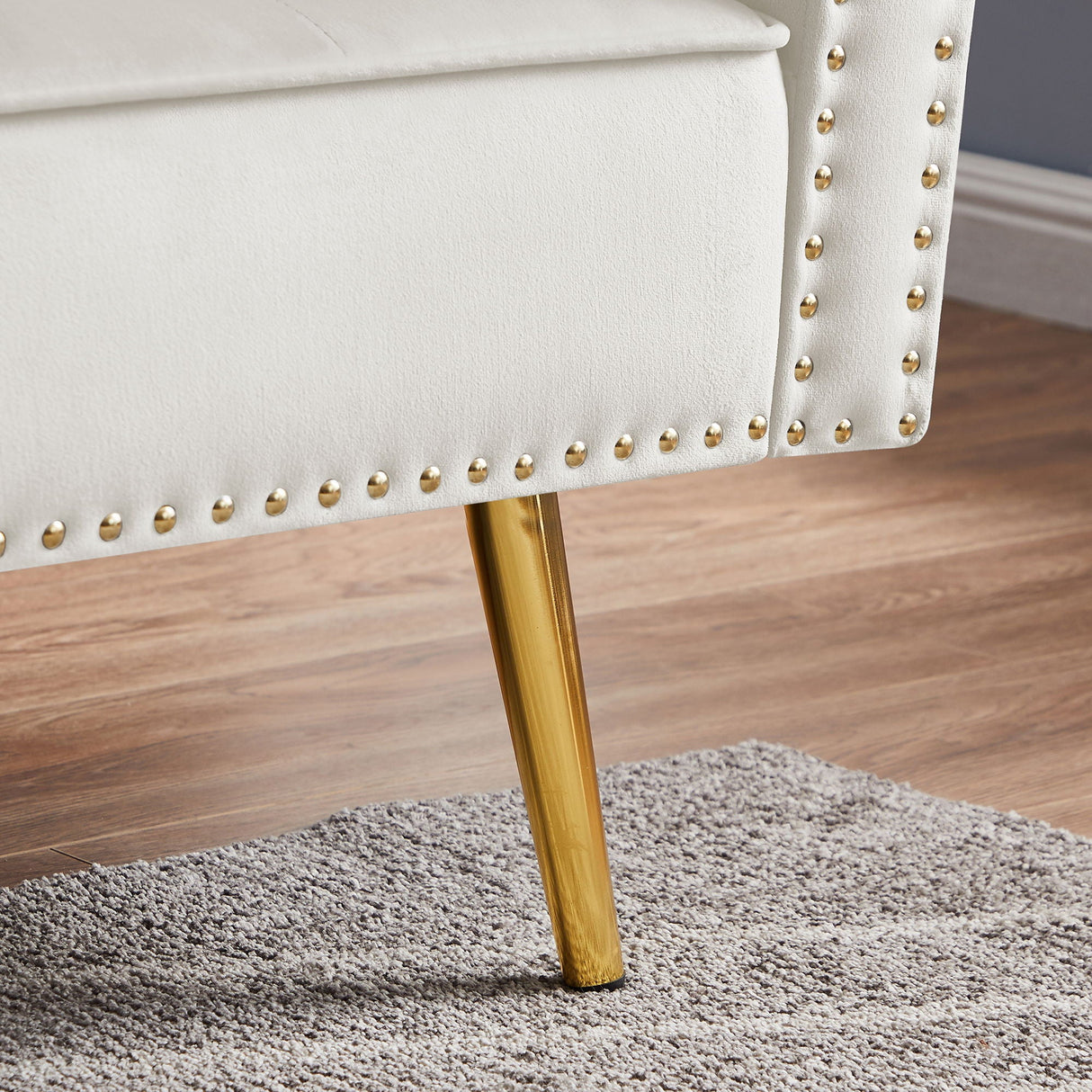 Velvet Tufted Sofa Couch With 2 Pillows And Nailhead Trim by Couch.com