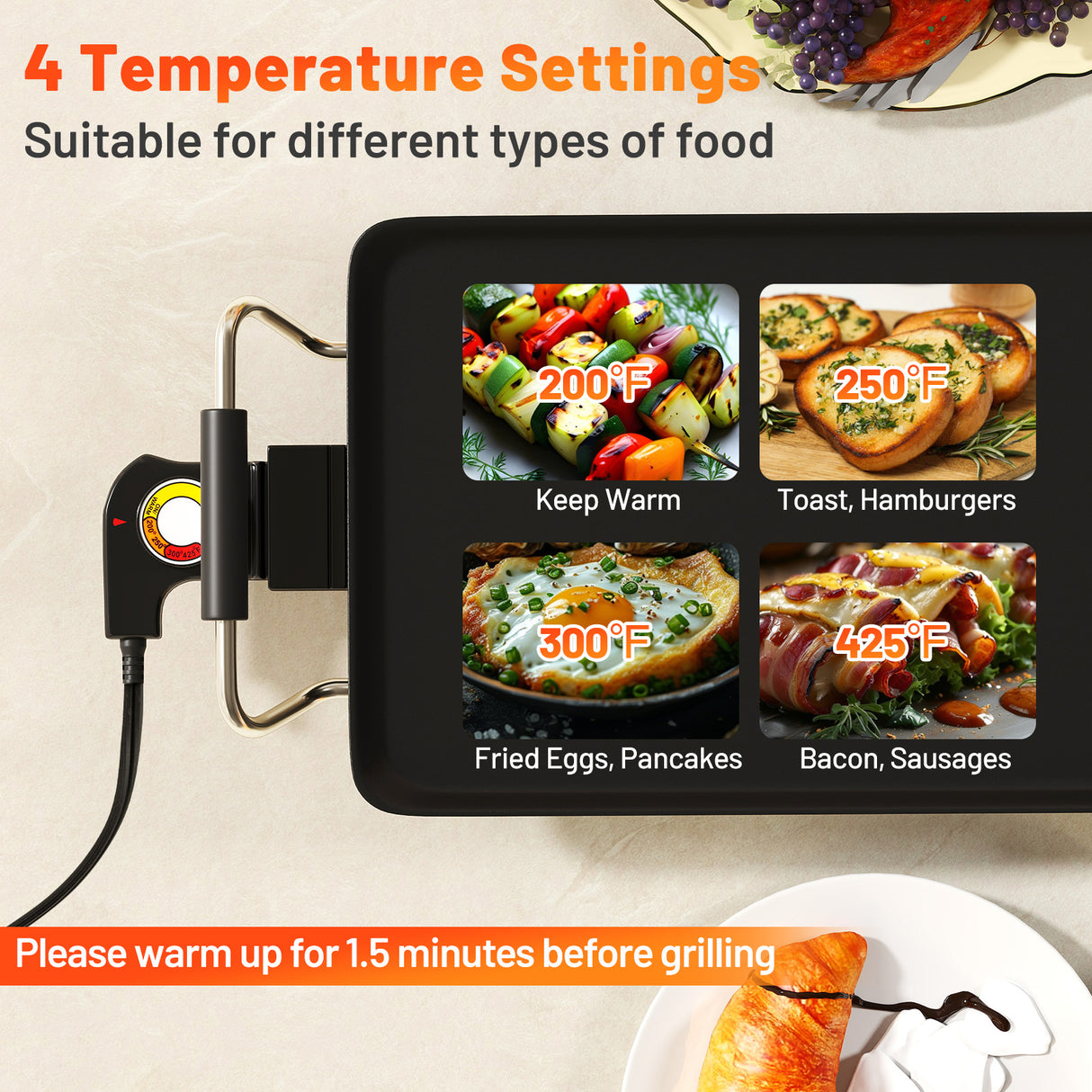 27 Inch Large Electric Griddle Nonstick BBQ Grill with Adjustable Temperature-S