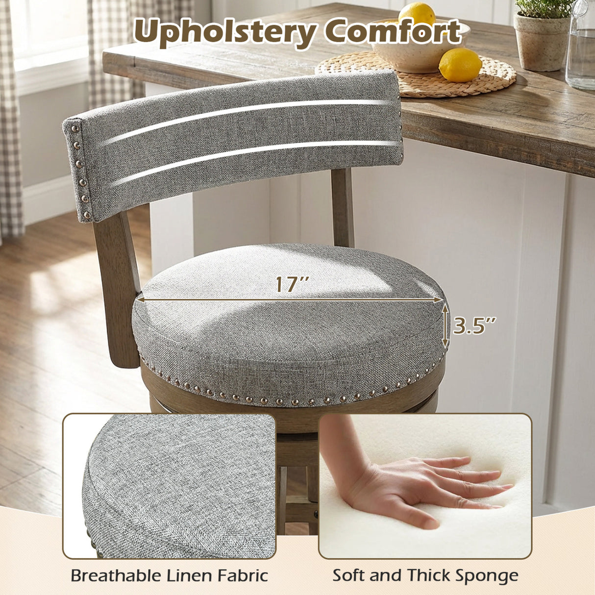 27/31 Inch Swivel Bar Stool with Upholstered Back Seat and Footrest-27 inches