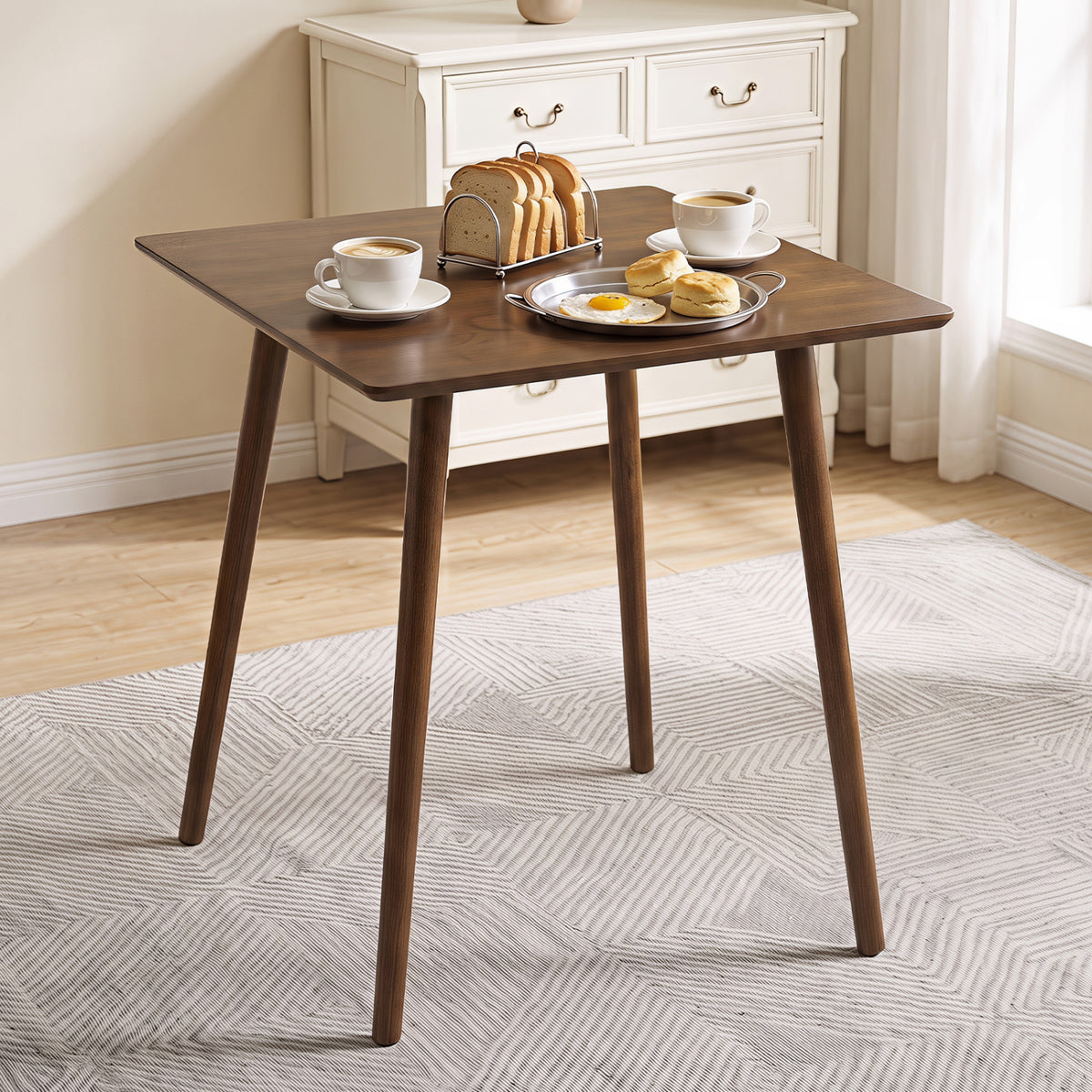 27.5 Inch Small Square Wooden Dining Table for 2-4 People Space-Saving Dining Room Table-Walnut
