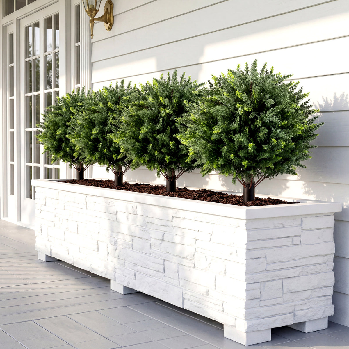 27.5 inch Artificial Cypress Topiary Trees with Ground Spikes Set of 2