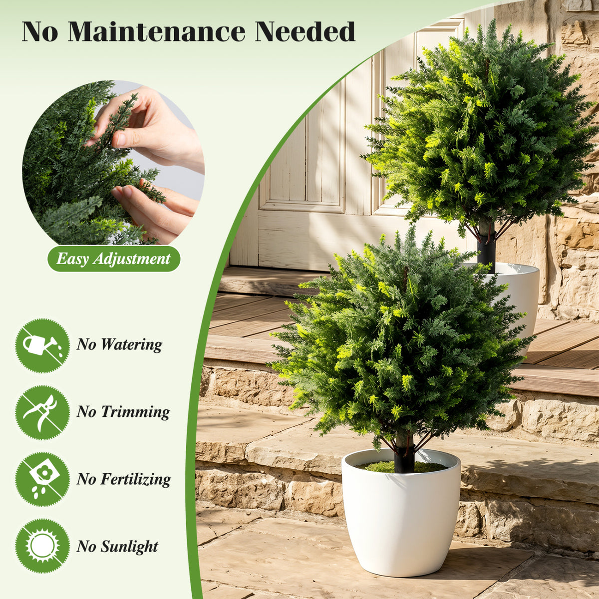 27.5 inch Artificial Cypress Topiary Trees with Ground Spikes Set of 2