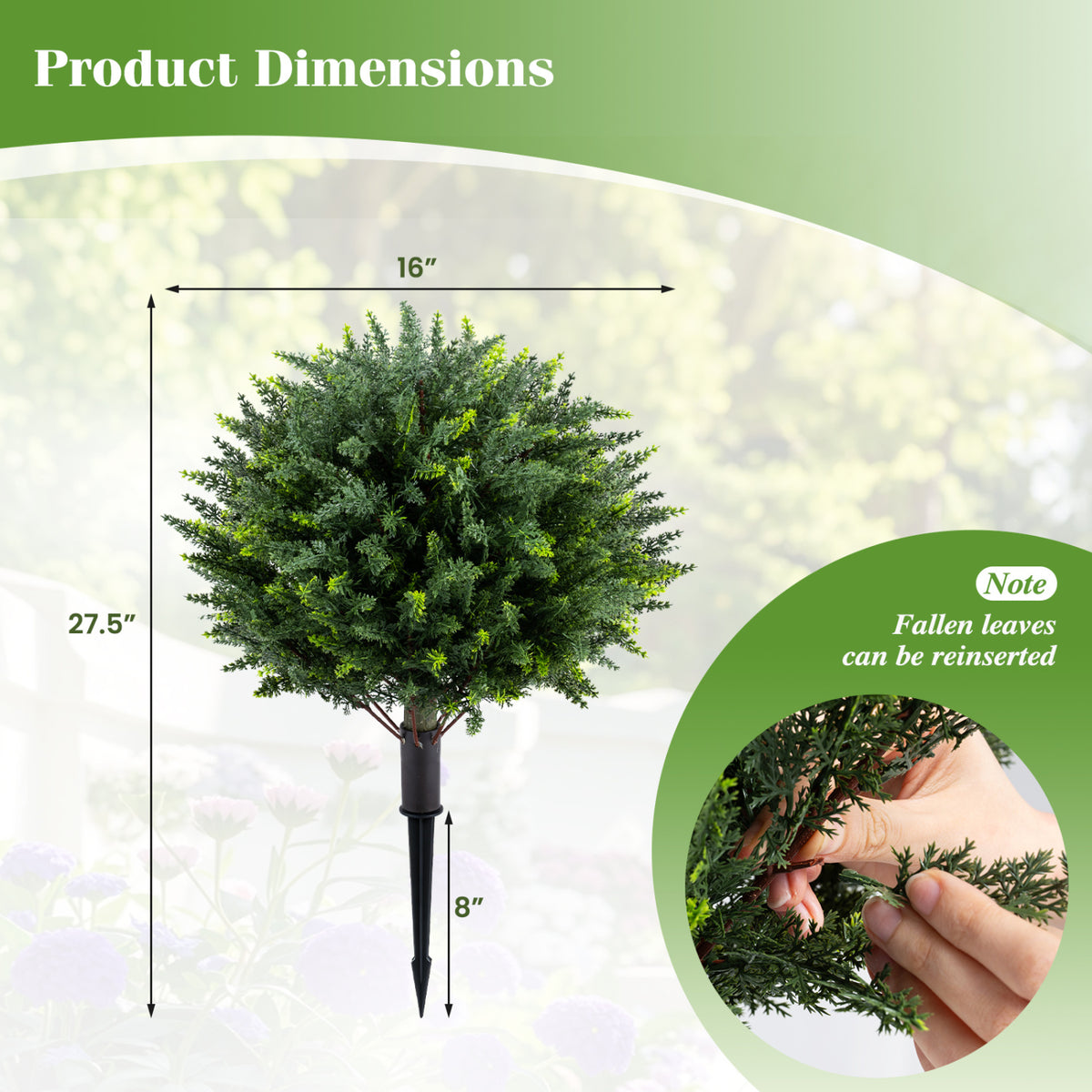 27.5 inch Artificial Cypress Topiary Trees with Ground Spikes Set of 2