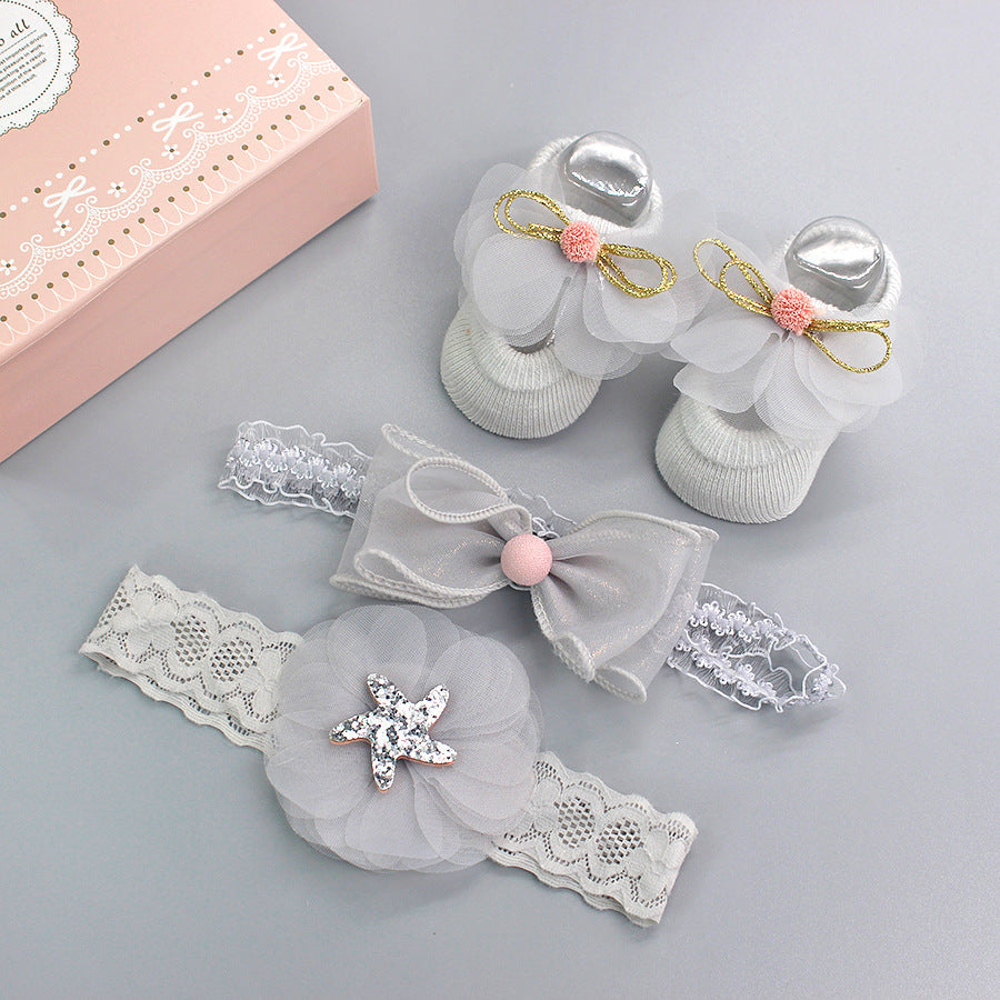 Flower Baby Girl Headband Socks Set Shoes With Crown Bows Newborn Headbands For Girls Turban Baby Hair Accessories