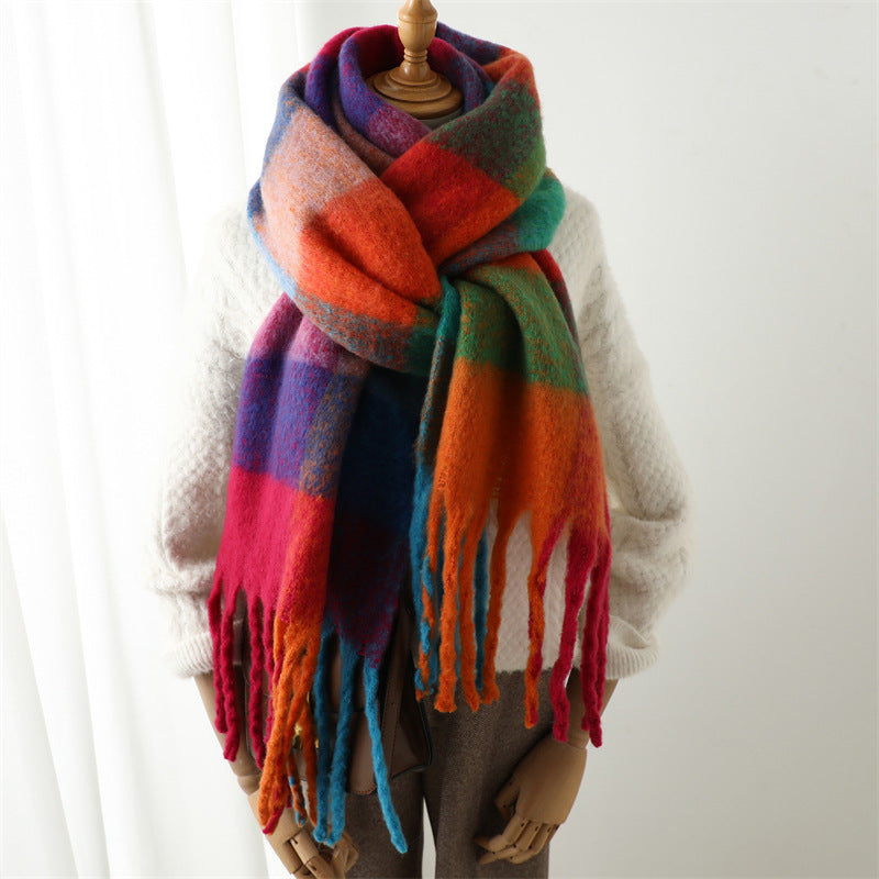 New Luxury Winter Soft Head Wraps Plaid Scarf Shawls Cashmere Warm Cashmere Scarves Rainbow For Women