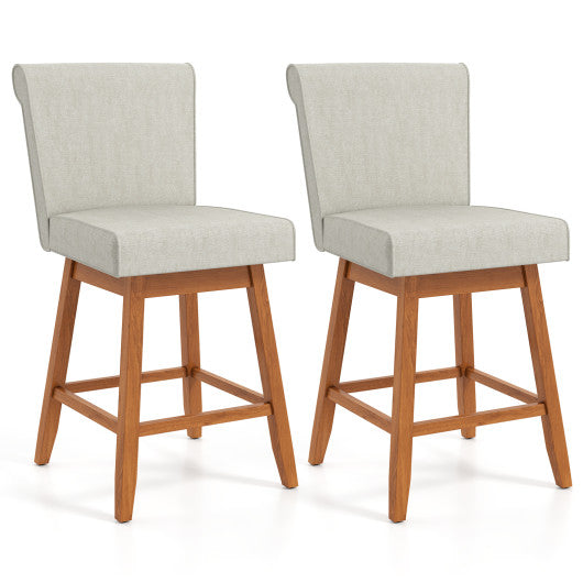 27 Inch Counter Height Bar Chairs with Rubber Wood Legs Set of 2-Beige