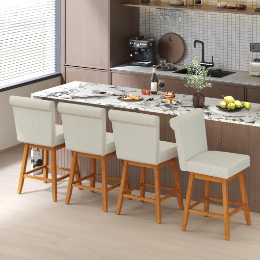 27 Inch Counter Height Bar Chairs with Rubber Wood Legs Set of 2-Beige