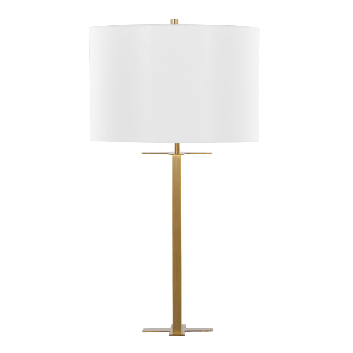 Cosmo 28" Glam Metal Table Lamp in Antique Brass and White Linen