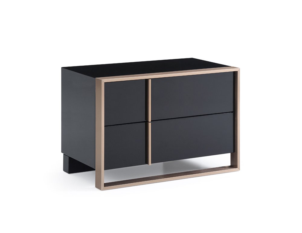20" Black Wood Two Drawer Nightstand