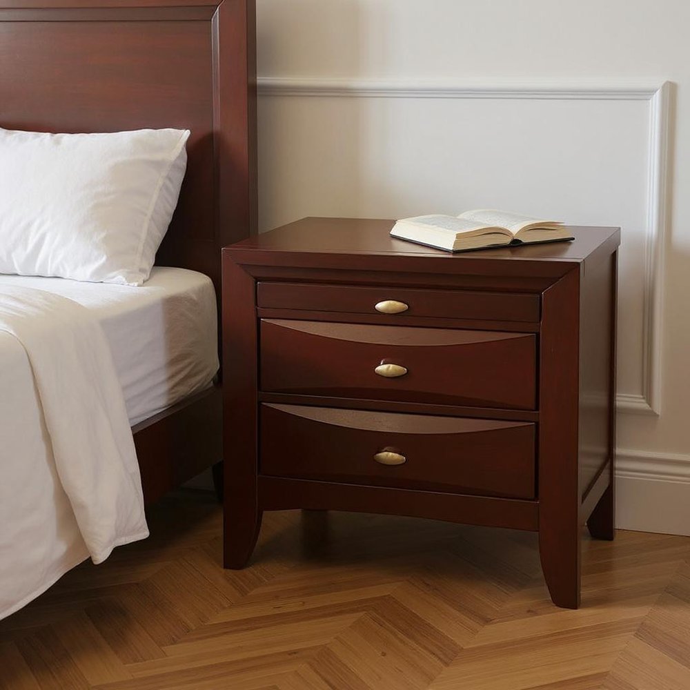 25" Espresso Three Drawers Solid Wood Nightstand