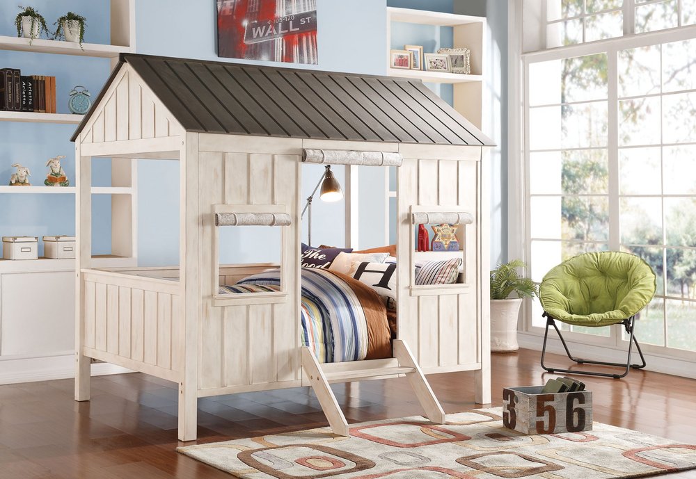 Pink and White Wood Full Bed Frame
