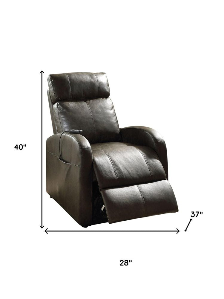 28" Gray Tufted Faux Leather Faux Leather Power Lift Assist Recliner