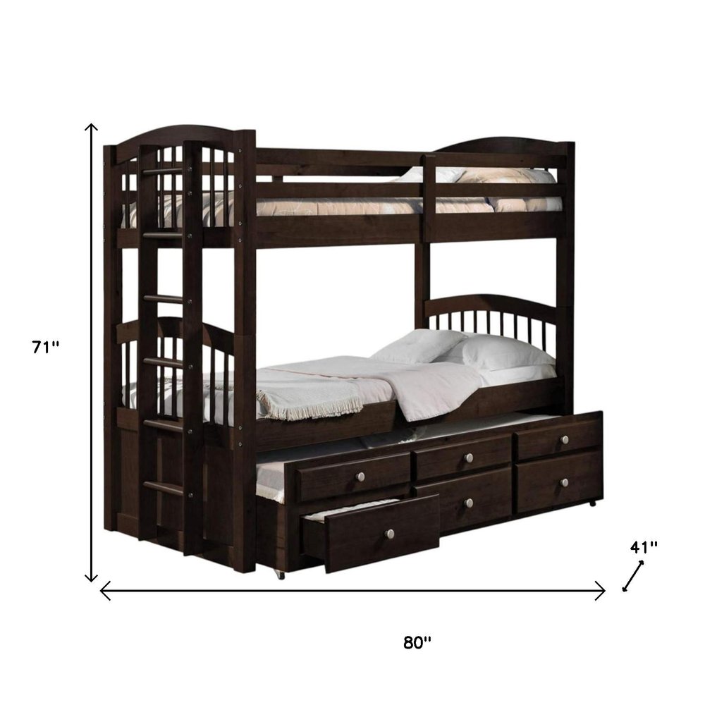 Espresso Twin Over Twin Solid Wood Bunk Bed With Trundle And Storage
