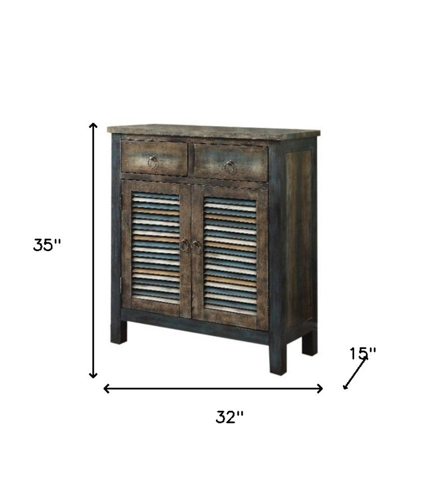 42" Blue and White Solid Wood Console Table