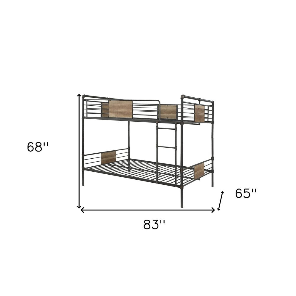 83" X 65" X 68" Sandy Black Dark Bronze Handbrushed Queen Over Queen Bunk Bed