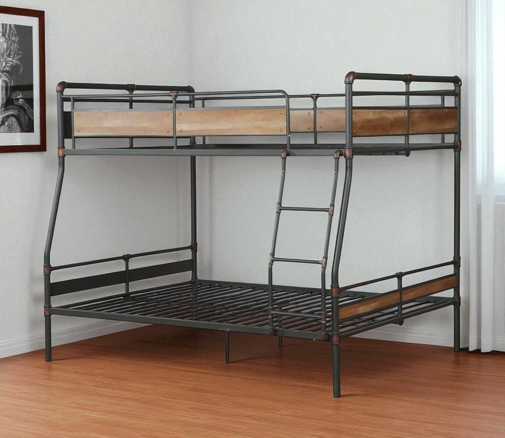 83" X 65" X 68" Sandy Black Dark Bronze Handbrushed Queen Over Queen Bunk Bed