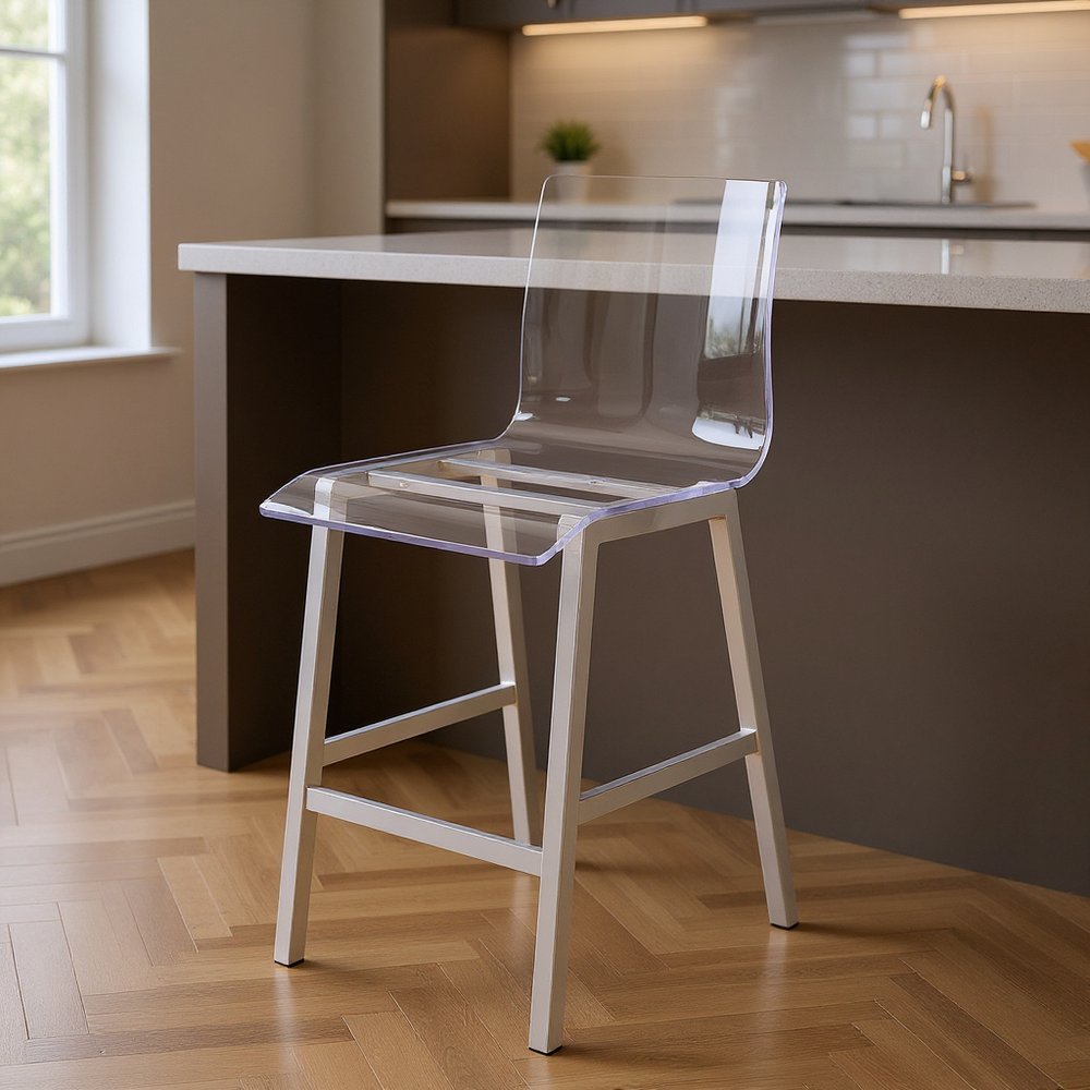 24" Clear and Silver Acrylic and Metal Counter Height Bar Chair