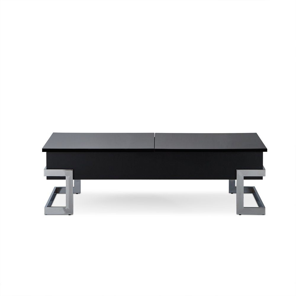 47" Black and Silver Wood And Iron Lift Top Sled Coffee Table