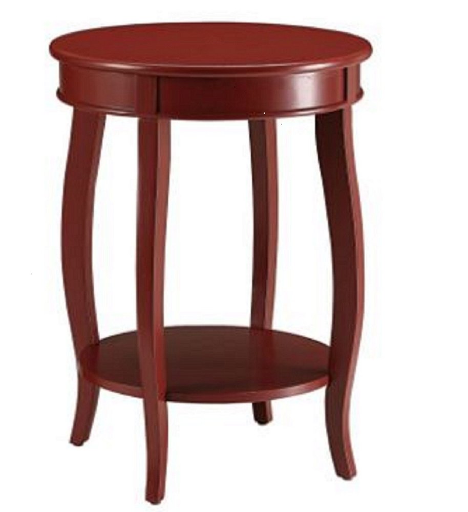 24" Red Wood Round End Table With Shelf