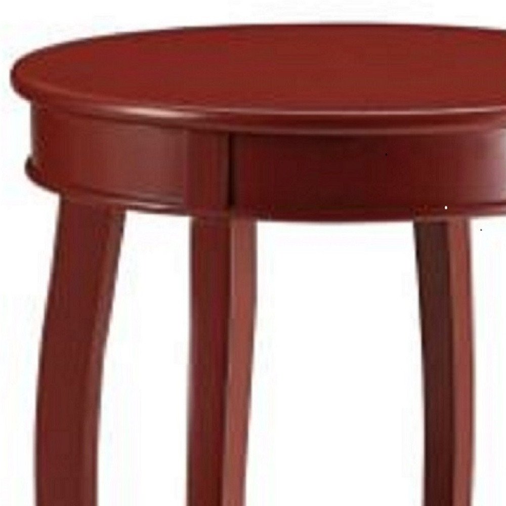 24" Red Wood Round End Table With Shelf