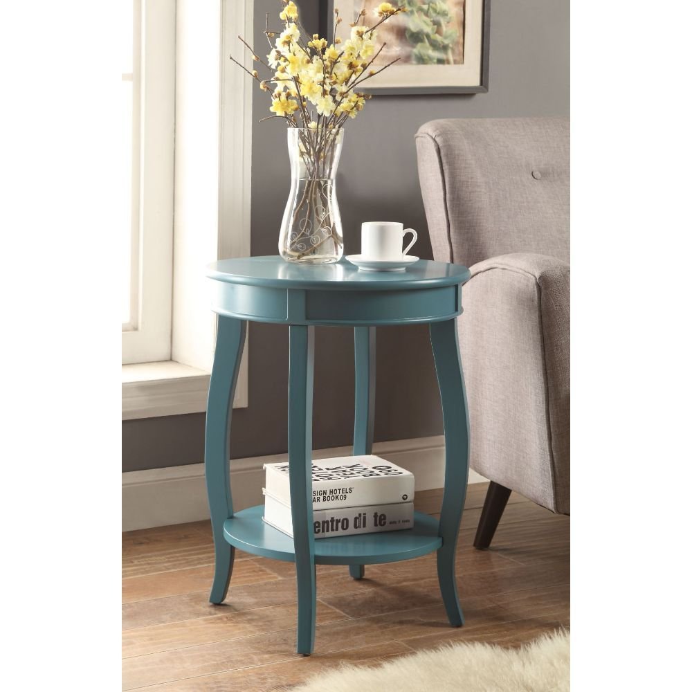 24" Red Wood Round End Table With Shelf