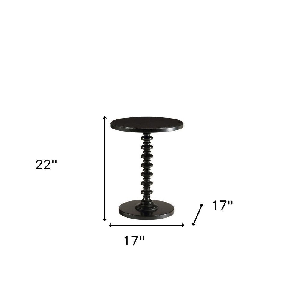 22" Black Solid Wood Round End Table