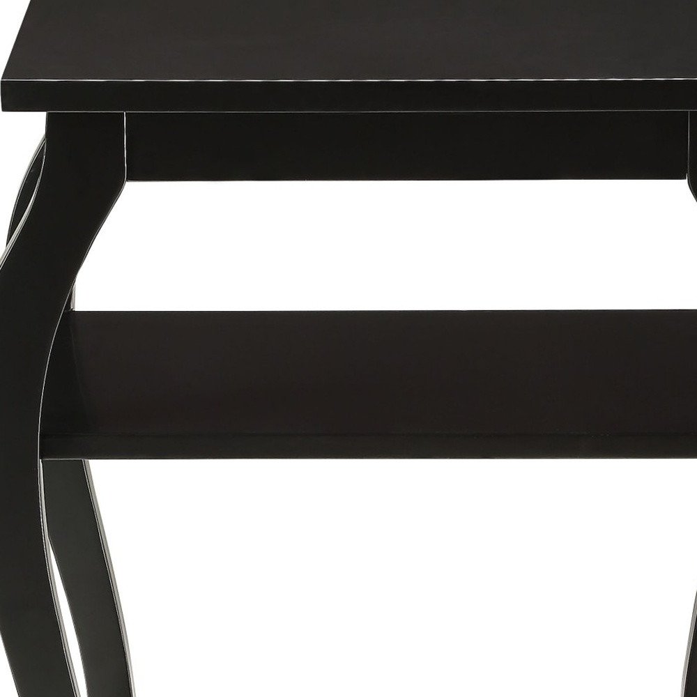 23" Black Wood Bow Leg End Table With Two Shelves
