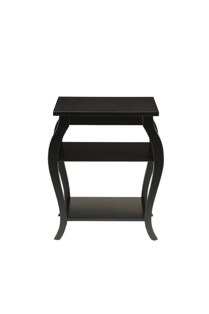 23" Black Wood Bow Leg End Table With Two Shelves